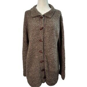 Womens M Brown Chunky Knit Button Up Sweater fall Country Cottagecore Cozy Soft